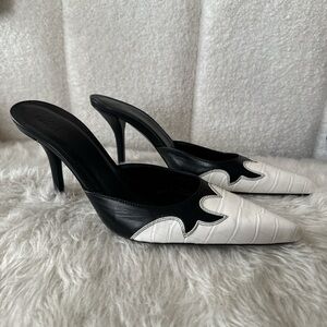 GIA BORGHINI x MIAOU SSENSE June Black White Leather Western Point Mule Heels 9